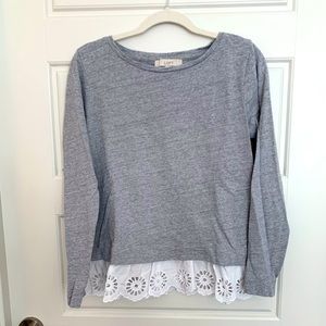 LOFT Gray Eyelet Trim Sweater
